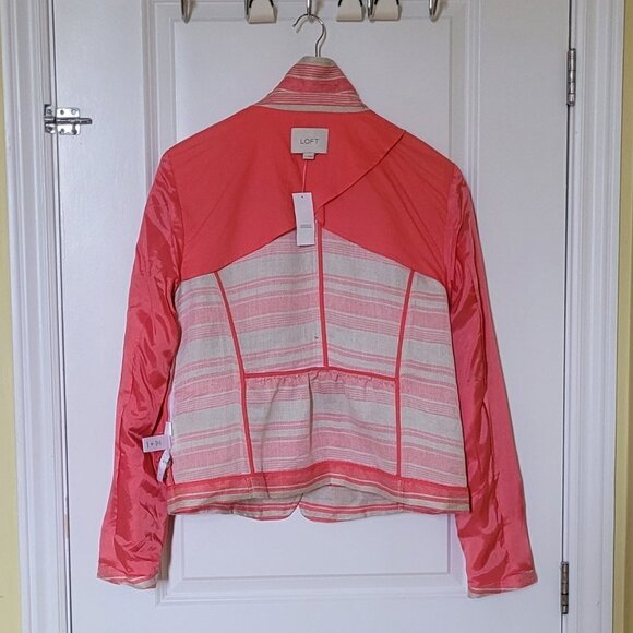 Loft Ann Taylor blazer pink and beige linen blend stripe preppy office NWT new - Picture 8 of 16